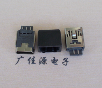 广东MINI USB 5Pin接口 带护套焊线母座 B型180度铜壳