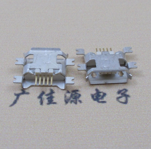 广东MICRO USB5pin接口 四脚贴片沉板母座 翻边白胶芯