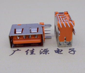 广东USB 短体10.0接口 侧插4p母座 橙色胶芯鱼叉脚直边