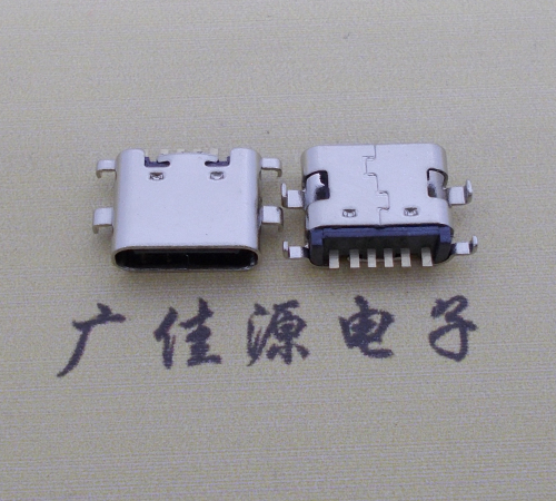 广东简易充电type c6P母座沉板1.6mm接口
