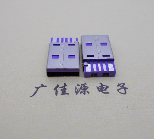 广东短路usbA公5p焊线式大电流 紫色胶芯快充插头
