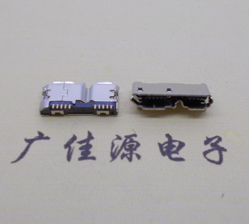广东micro usb 3.0母座双接口10pin卷边两个固定脚 