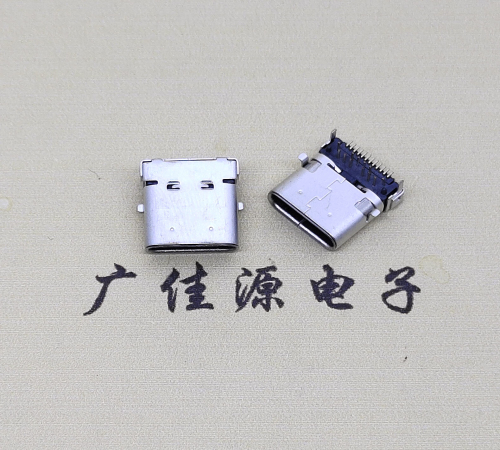 广东type c24p板上双壳连接器接口 DIP+SMT L=10.0脚长1.6母头